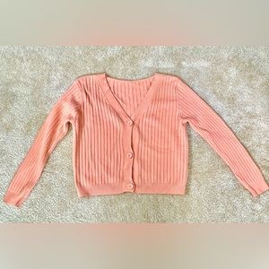 Coral Ribbed Button Up Cardigan